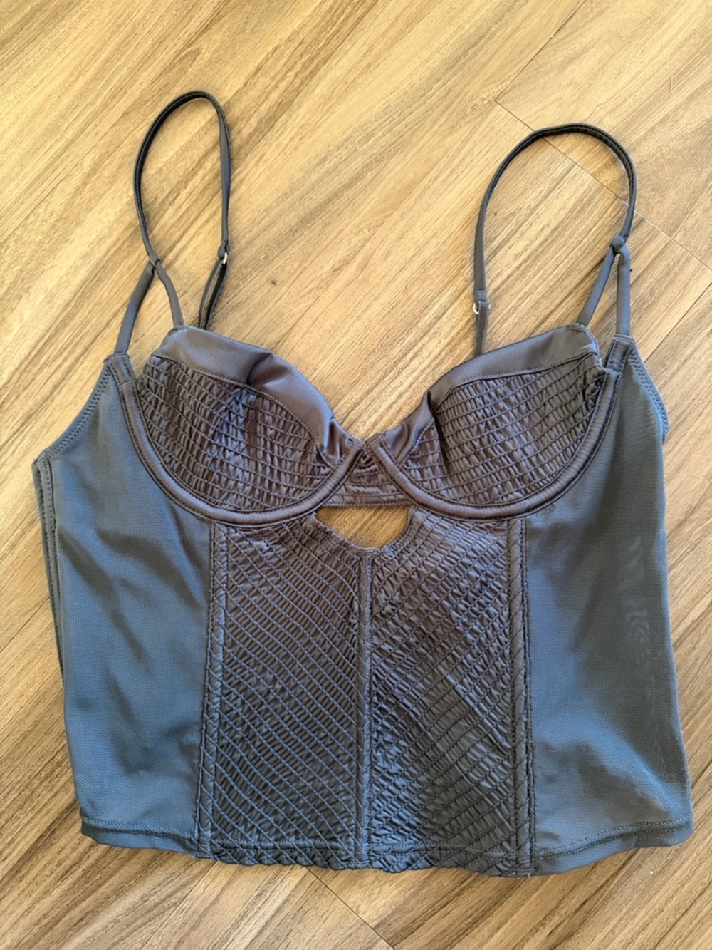 Zara Charcoal Gray Cropped Bustier Tank Top